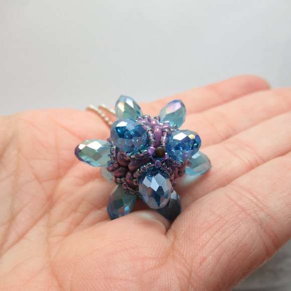 Blue Crystal 3d Beaded Bead pendant - Picture 2 of 15